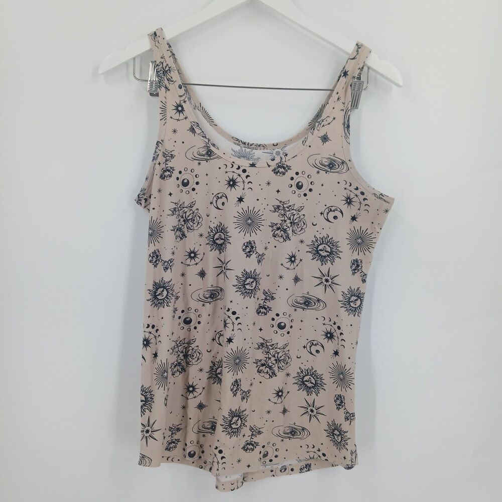 No Boundaries Womens Large Celestial Sun Moon Print Tank Top Camisole Beige